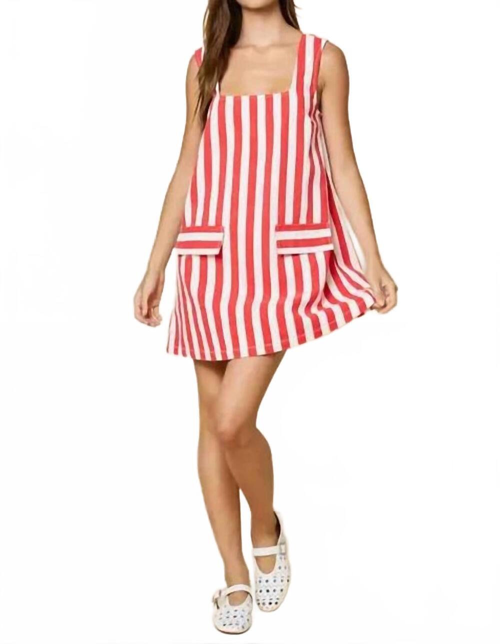 NEW LALAVON square neck summer stripe mini dress in red